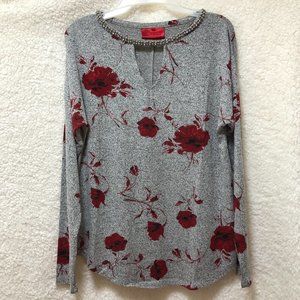Jennifer Lopez Women's long sleeve Blouse Gray and Red  Size S